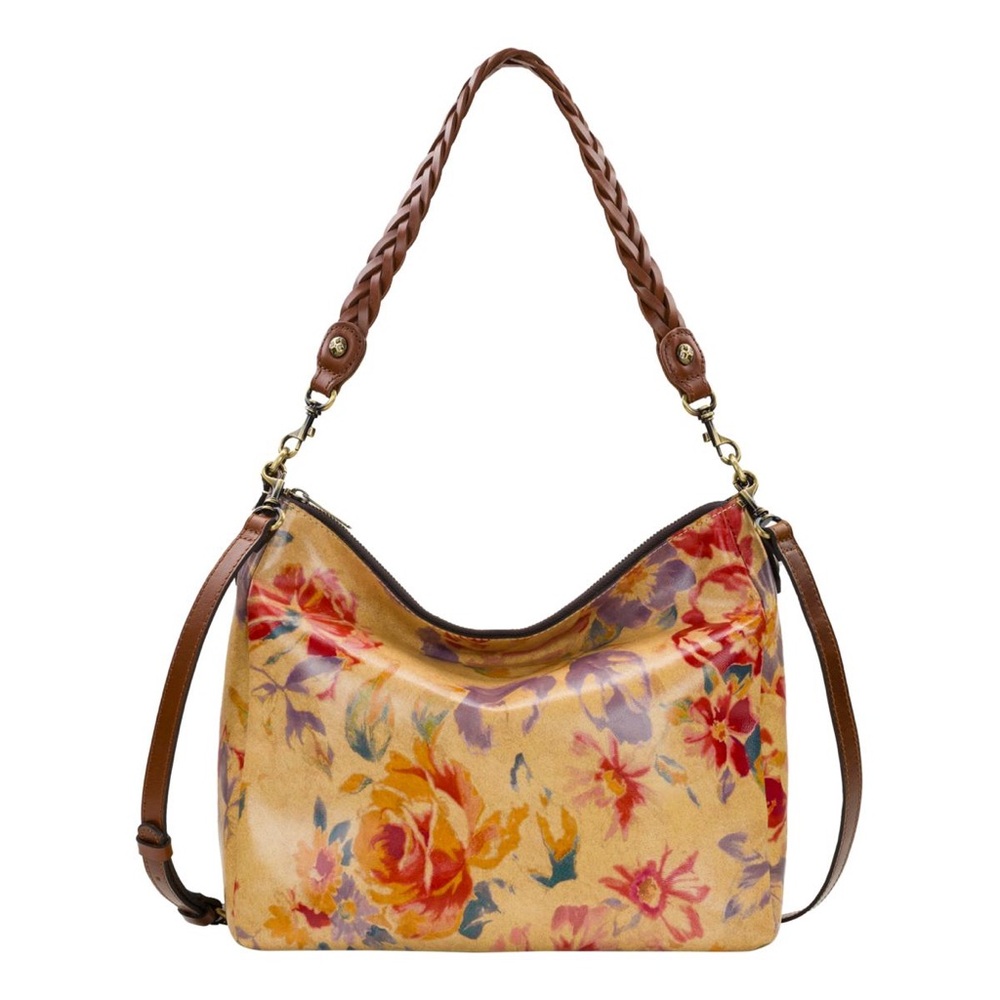 Patricia Nash Lilia Leather Hobo Crossbody with Braided Handle - Aegean Bloom